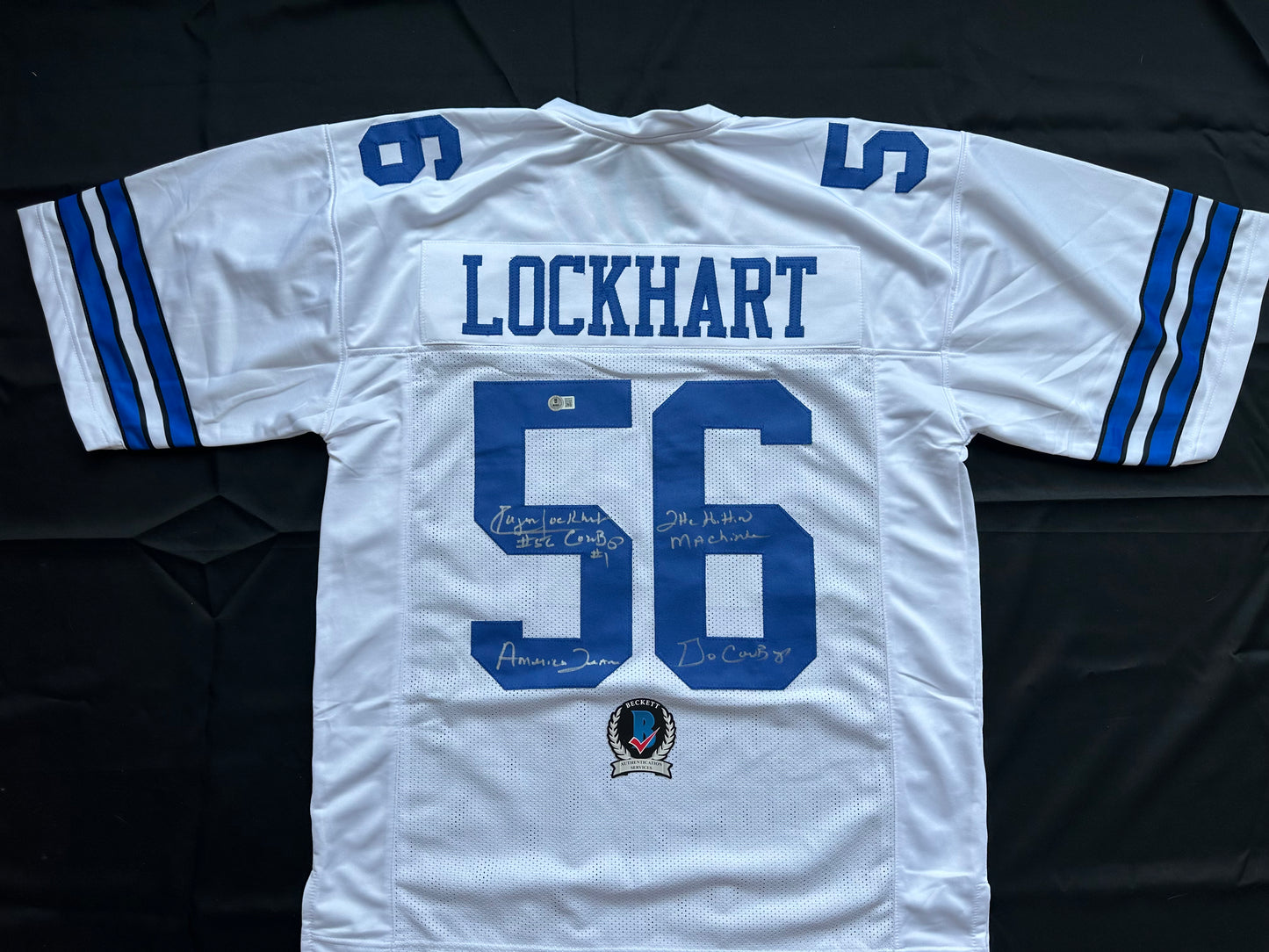 EUGENE LOCKHART DALLAS COWBOYS SIGNED WHITE JERSEY w/MULTI INSCs 2XL BAS