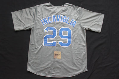 PETE INCAVIGLIA RANGERS GRAY #29 "INKY" "GO RANGERS !"