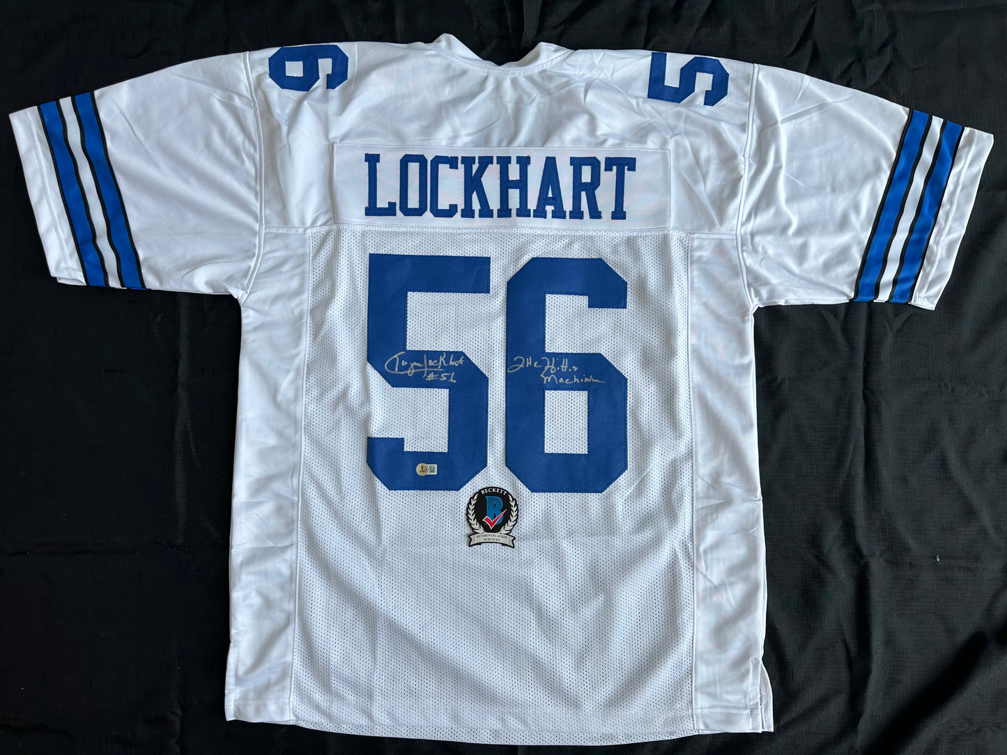 EUGENE LOCKHART DALLAS COWBOYS SIGNED WHITE JERSEY w/MULTI INSCs 3XL BAS