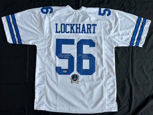 EUGENE LOCKHART DALLAS COWBOYS SIGNED WHITE JERSEY w/MULTI INSCs 3XL BAS