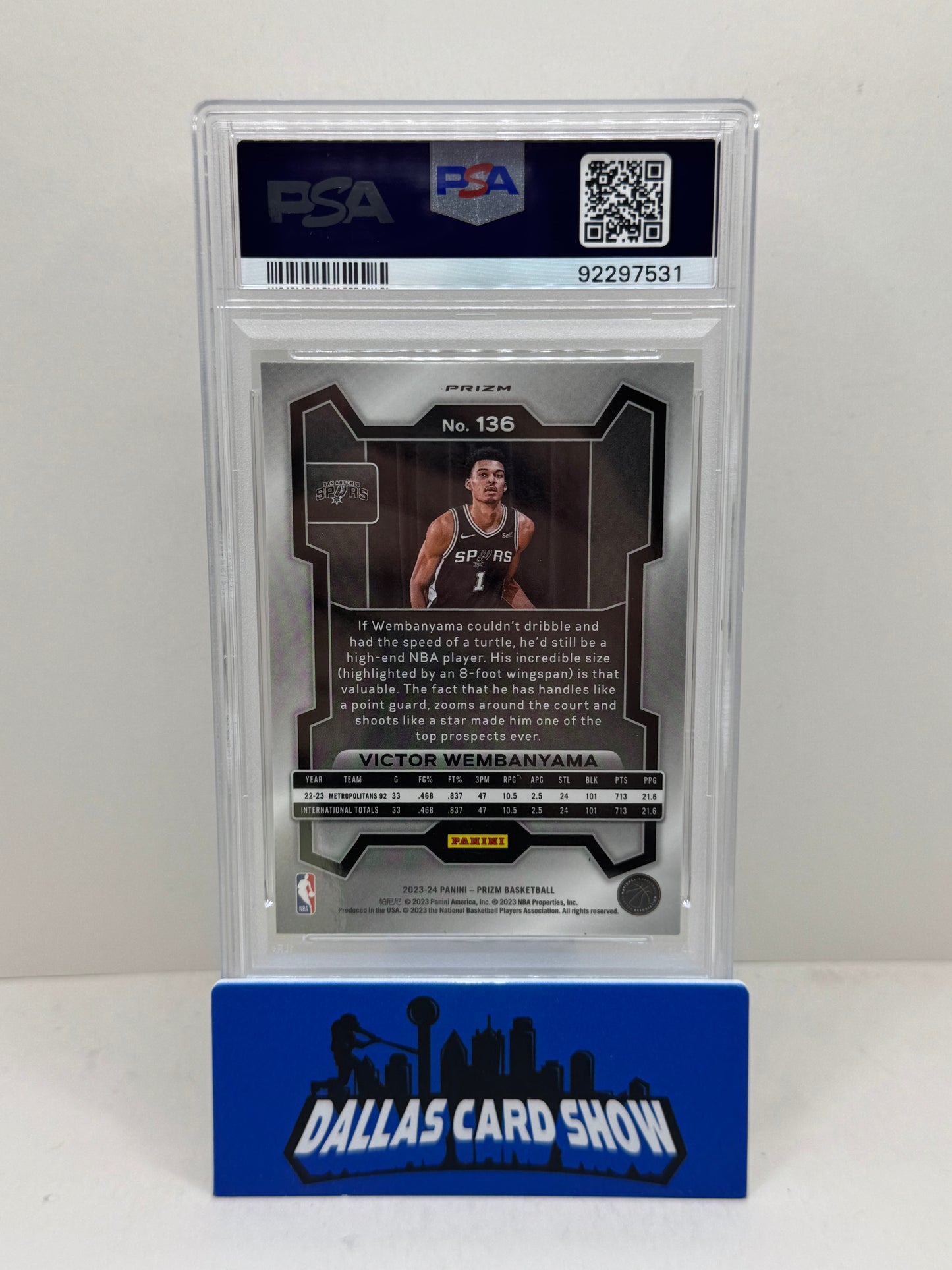 2023 Panini Prizm #136 Victor Wembanyama Silver Prizm Rookie PSA 9