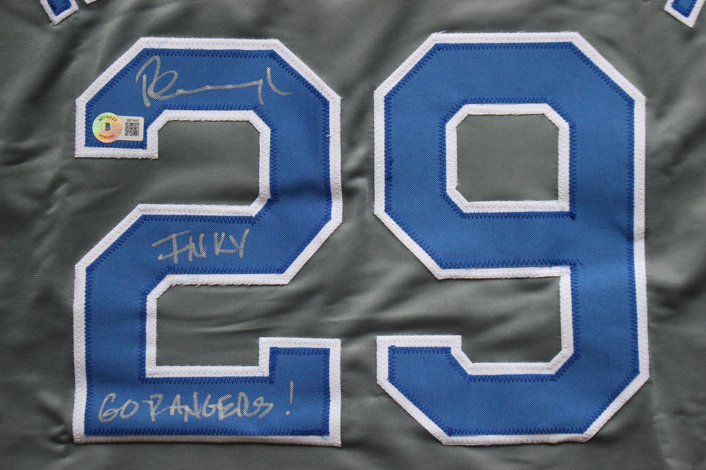 PETE INCAVIGLIA RANGERS GRAY #29 "INKY" "GO RANGERS !"