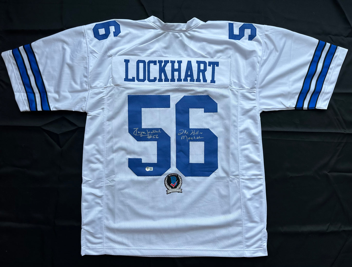 EUGENE LOCKHART DALLAS COWBOYS SIGNED WHITE JERSEY w/MULTI INSCs 3XL BAS