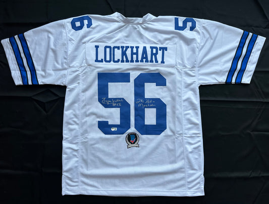 EUGENE LOCKHART DALLAS COWBOYS SIGNED WHITE JERSEY w/MULTI INSCs 3XL BAS