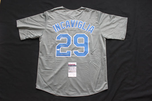 PETE INCAVIGLIA RANGERS GRAY #29 "INKY" "GO RANGERS !" JSA
