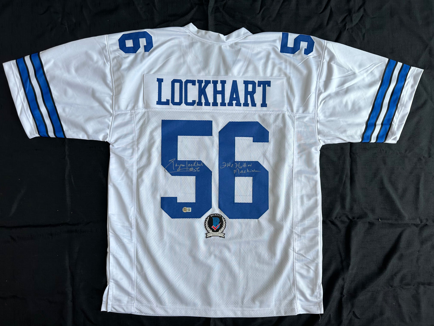 EUGENE LOCKHART DALLAS COWBOYS SIGNED WHITE JERSEY w/MULTI INSCs 3XL BAS