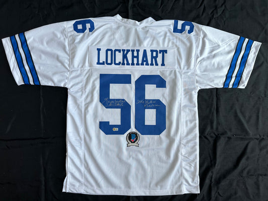 EUGENE LOCKHART DALLAS COWBOYS SIGNED WHITE JERSEY w/MULTI INSCs 3XL BAS