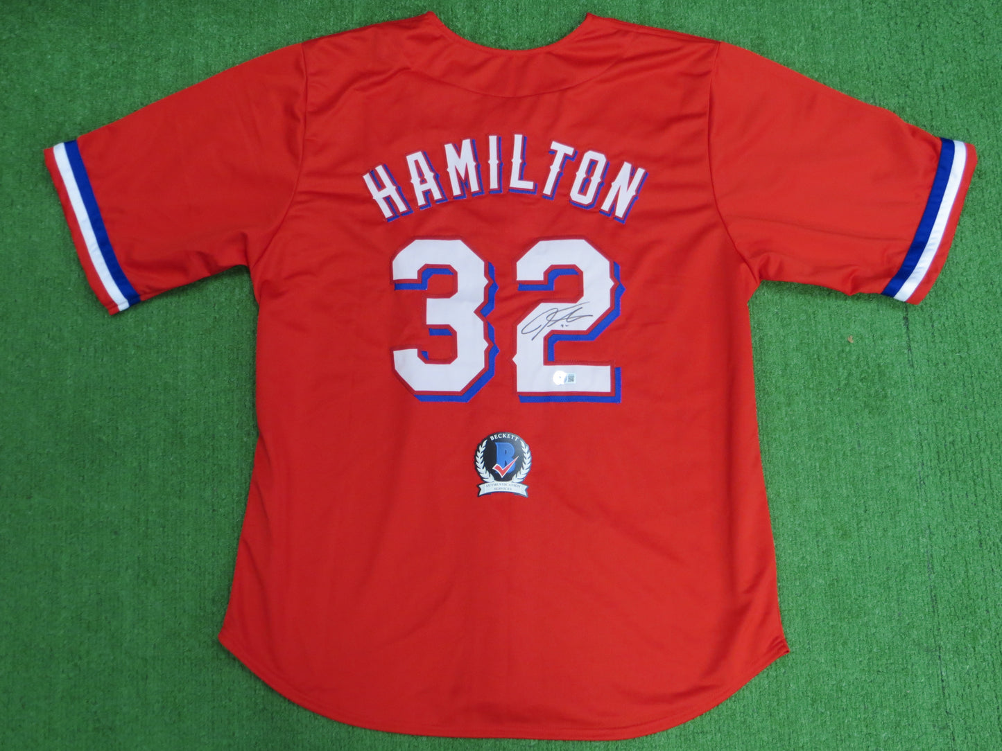 JOSH HAMILTON TEXAS RANGERS SIGNED RED JERSEY size 2XL BAS COA