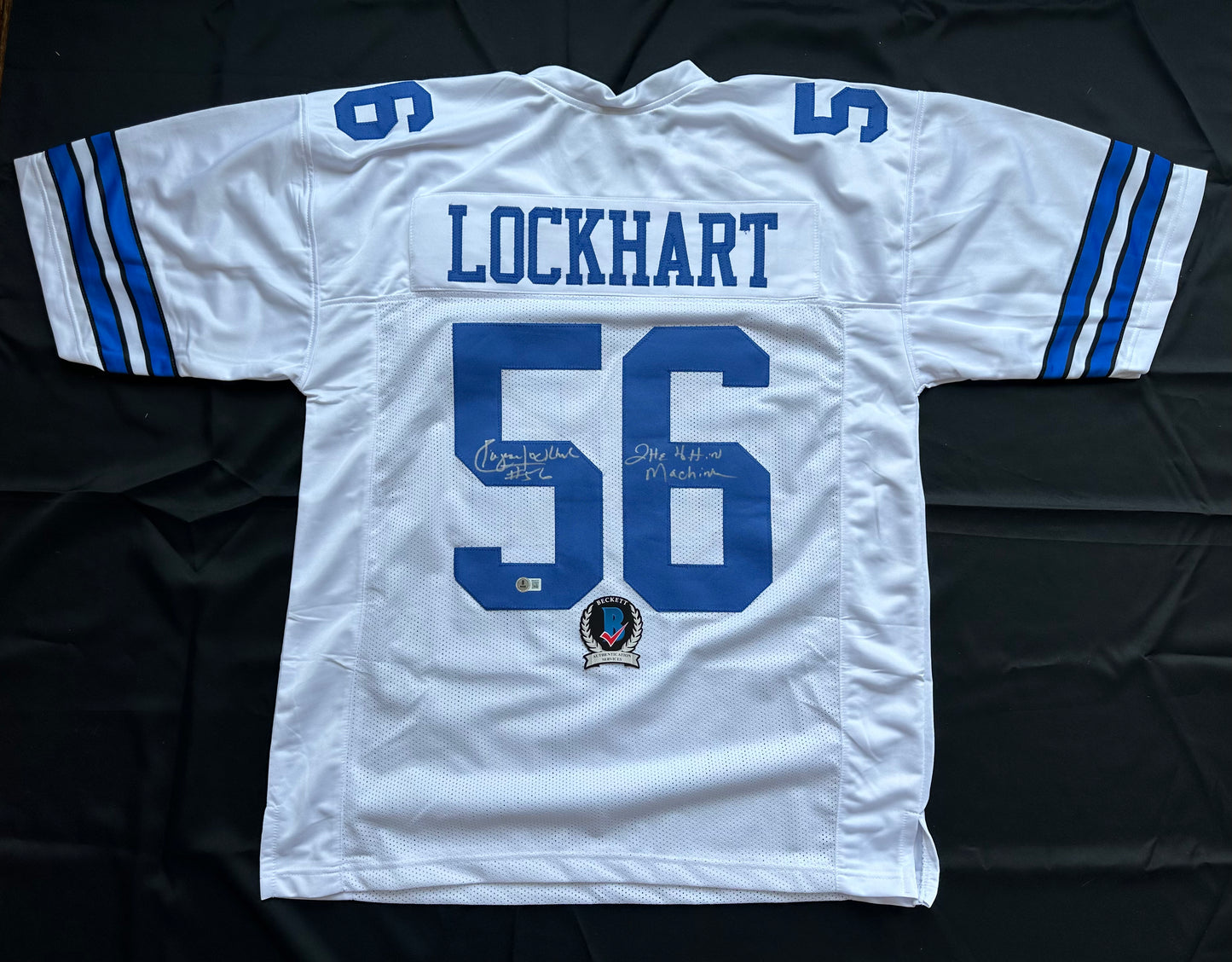 EUGENE LOCKHART DALLAS COWBOYS SIGNED WHITE JERSEY w/MULTI INSCs 3XL BAS