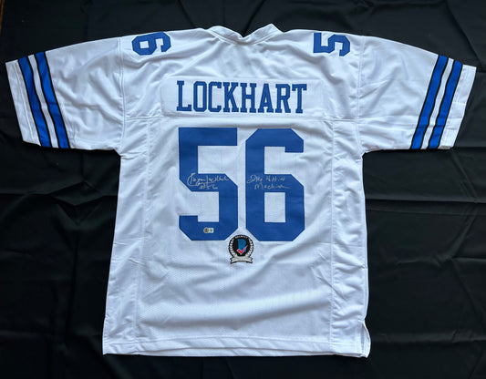 EUGENE LOCKHART DALLAS COWBOYS SIGNED WHITE JERSEY w/MULTI INSCs 3XL BAS