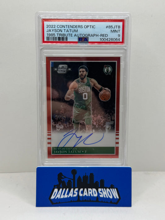 2022 Contenders Optic #85JTB Jayson Tatum 1985 Tribute Autograph Red /60 PSA 9