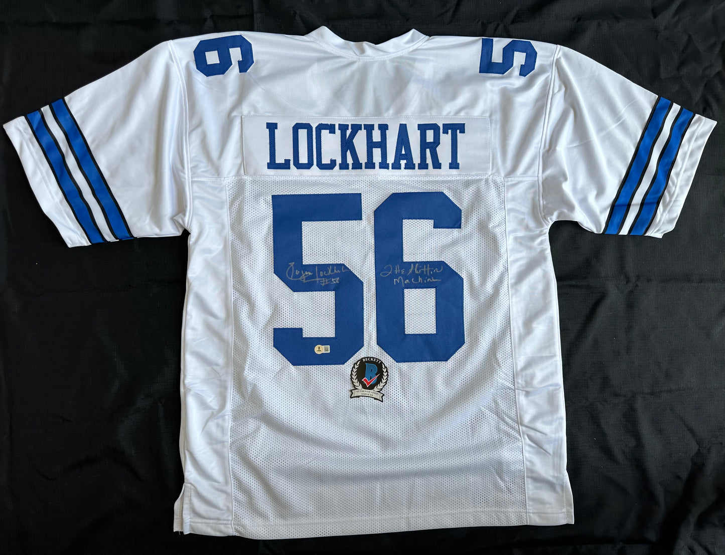 EUGENE LOCKHART DALLAS COWBOYS SIGNED WHITE JERSEY w/MULTI INSCs 3XL BAS