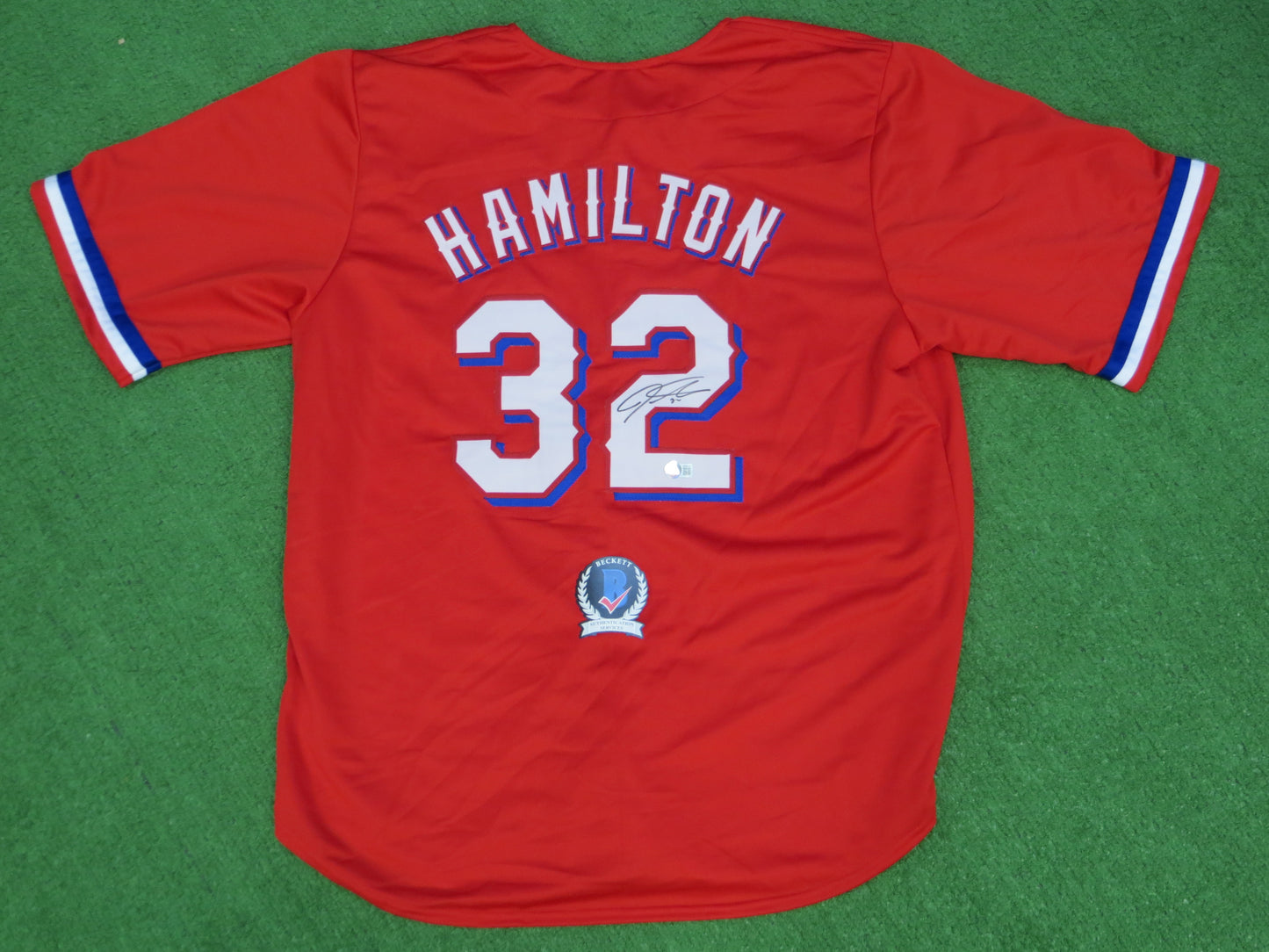 JOSH HAMILTON TEXAS RANGERS SIGNED RED JERSEY size 2XL BAS COA