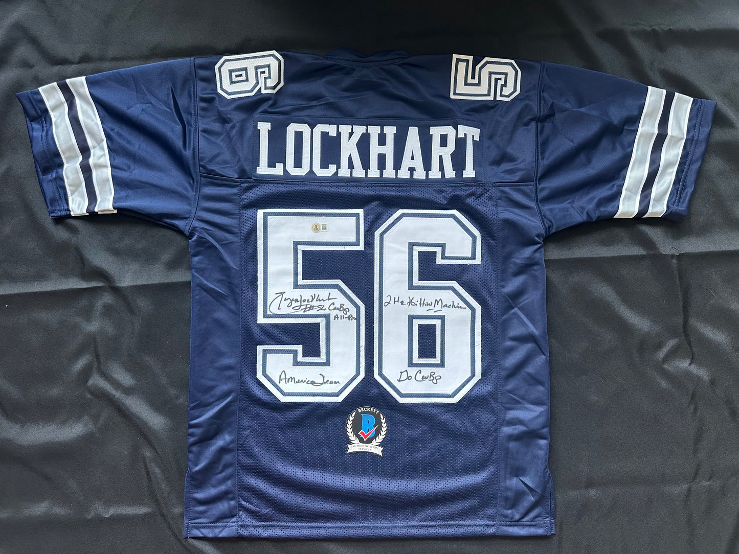 EUGENE LOCKHART DALLAS COWBOYS SIGNED BLUE JERSEY w/MULTI INSCs M BAS
