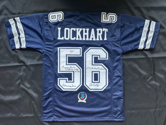 EUGENE LOCKHART DALLAS COWBOYS SIGNED BLUE JERSEY w/MULTI INSCs M BAS
