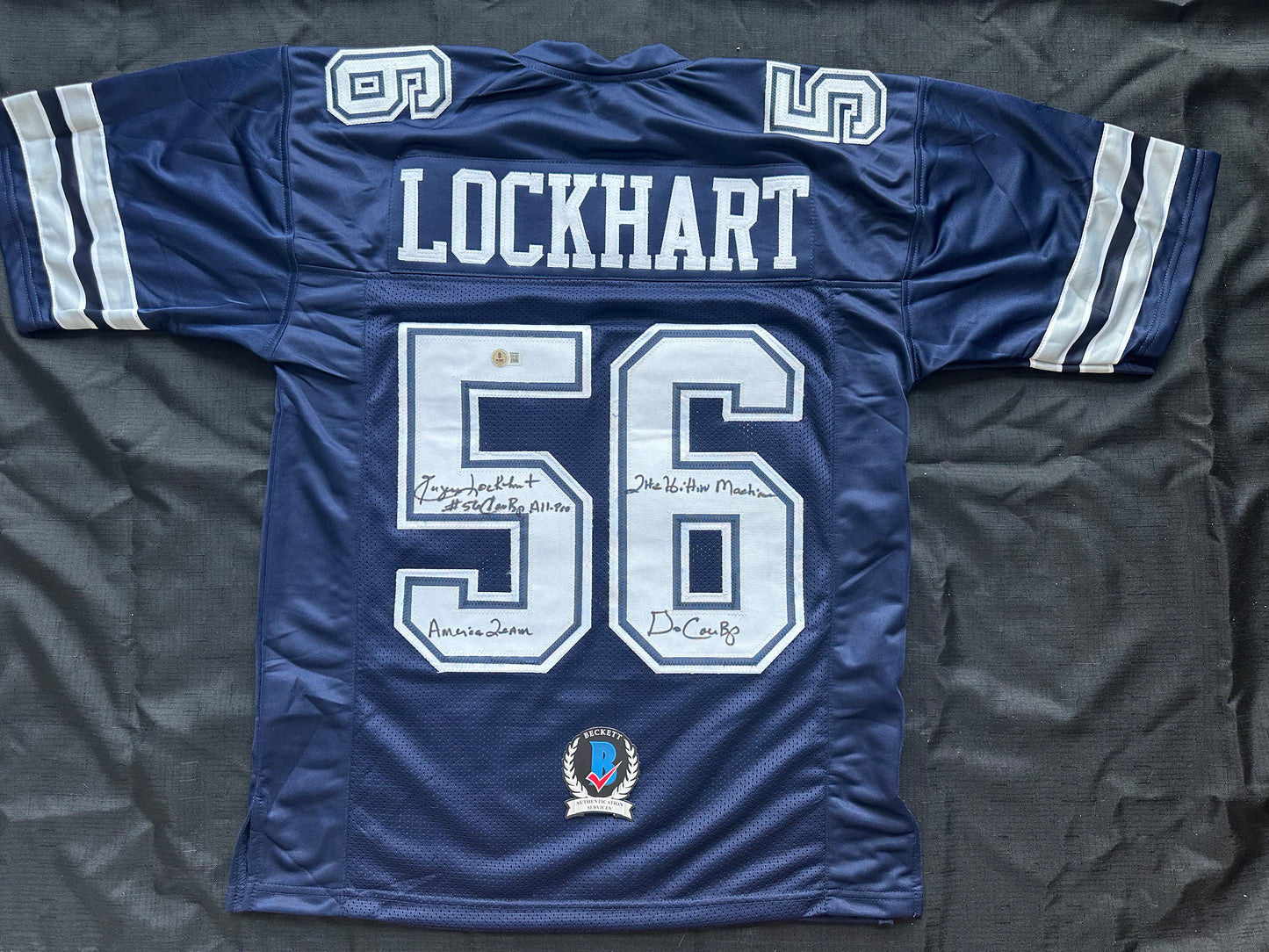 EUGENE LOCKHART DALLAS COWBOYS SIGNED BLUE JERSEY w/MULTI INSCs M BAS