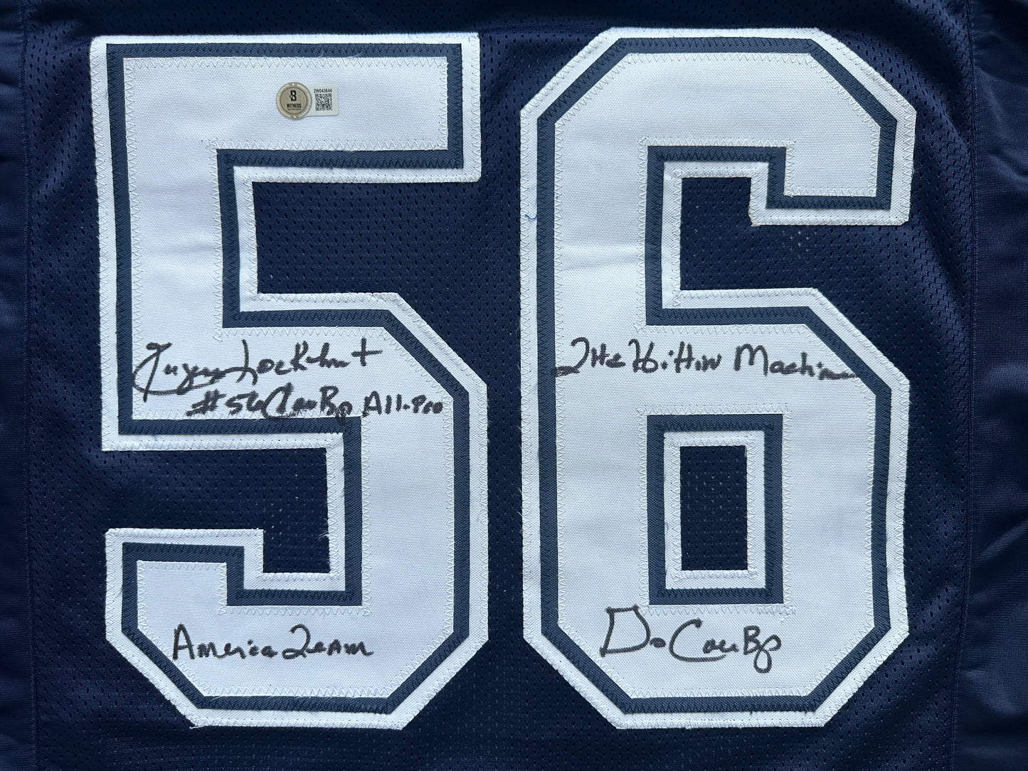EUGENE LOCKHART DALLAS COWBOYS SIGNED BLUE JERSEY w/MULTI INSCs M BAS