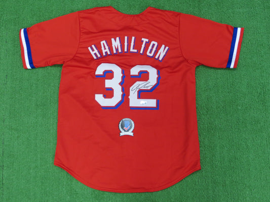 JOSH HAMILTON TEXAS RANGERS SIGNED RED JERSEY size L BAS COA