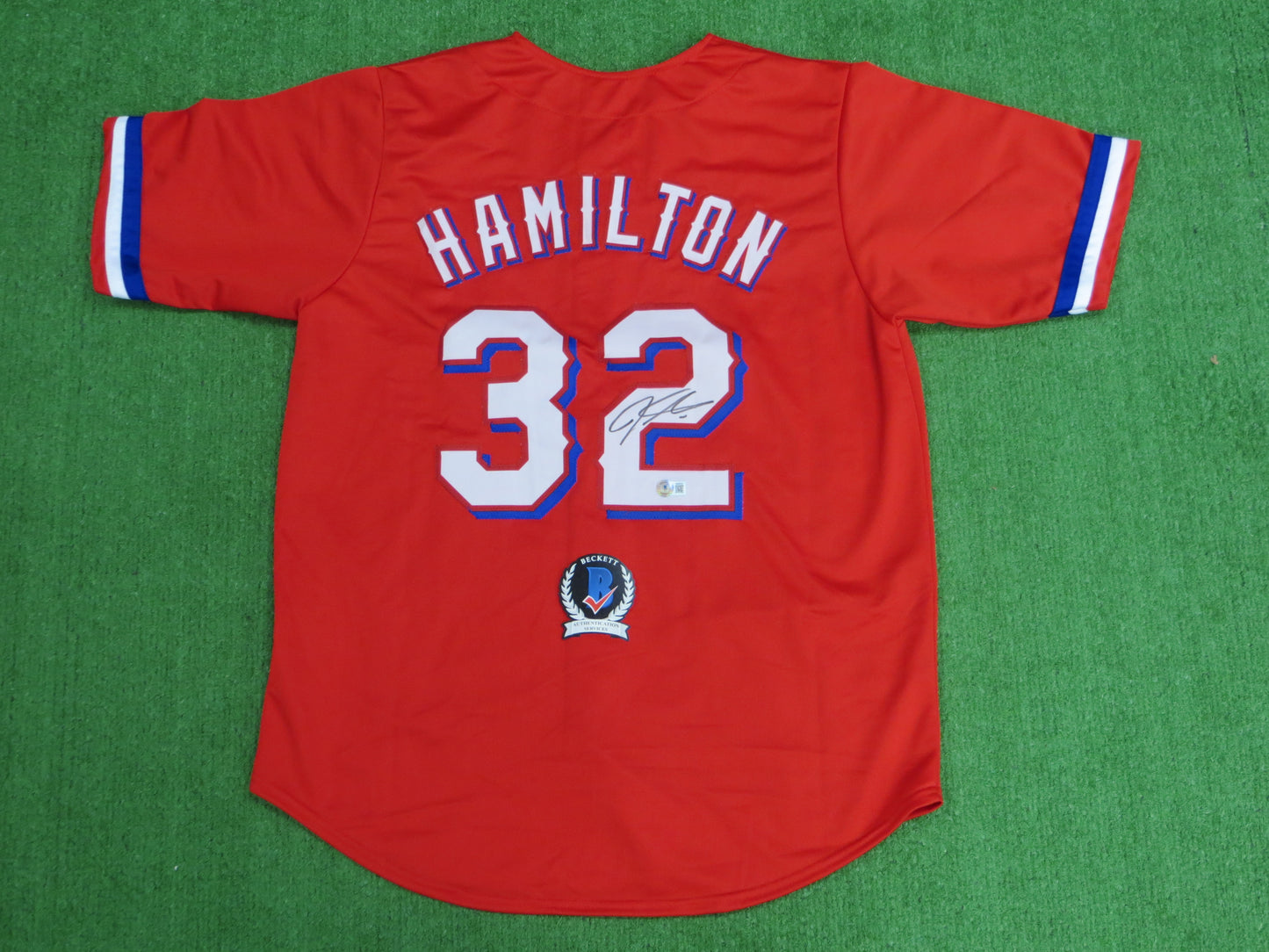JOSH HAMILTON TEXAS RANGERS SIGNED RED JERSEY size L BAS COA