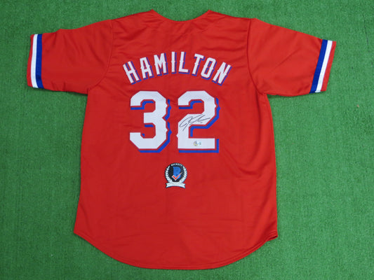JOSH HAMILTON TEXAS RANGERS SIGNED RED JERSEY size L BAS COA