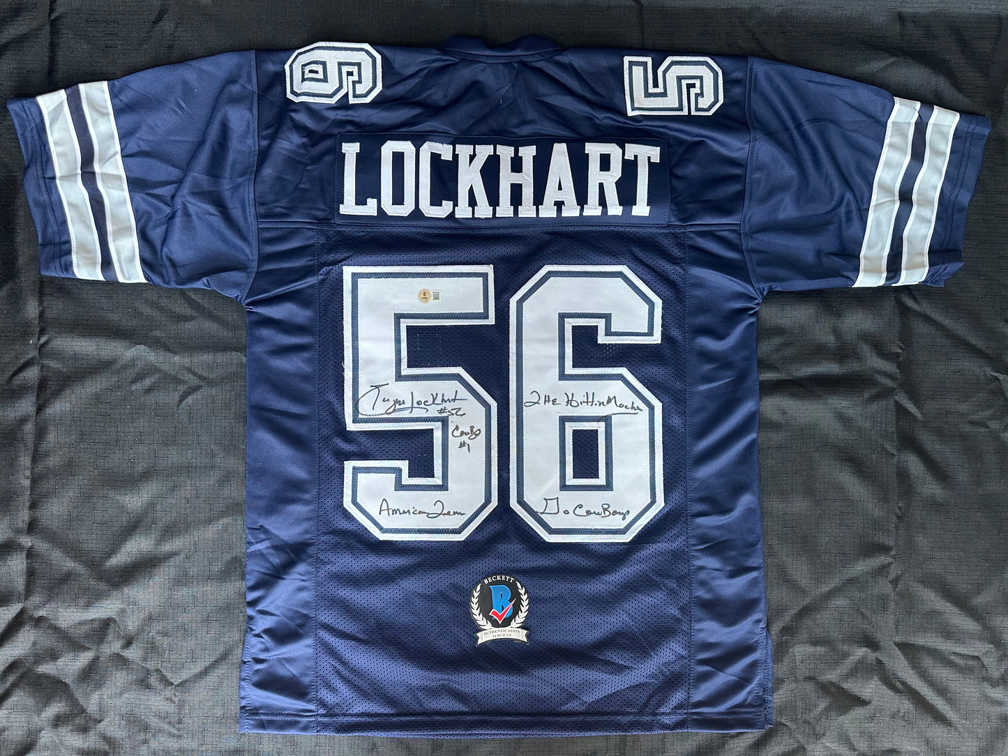 EUGENE LOCKHART DALLAS COWBOYS SIGNED BLUE JERSEY w/MULTI INSCs M BAS