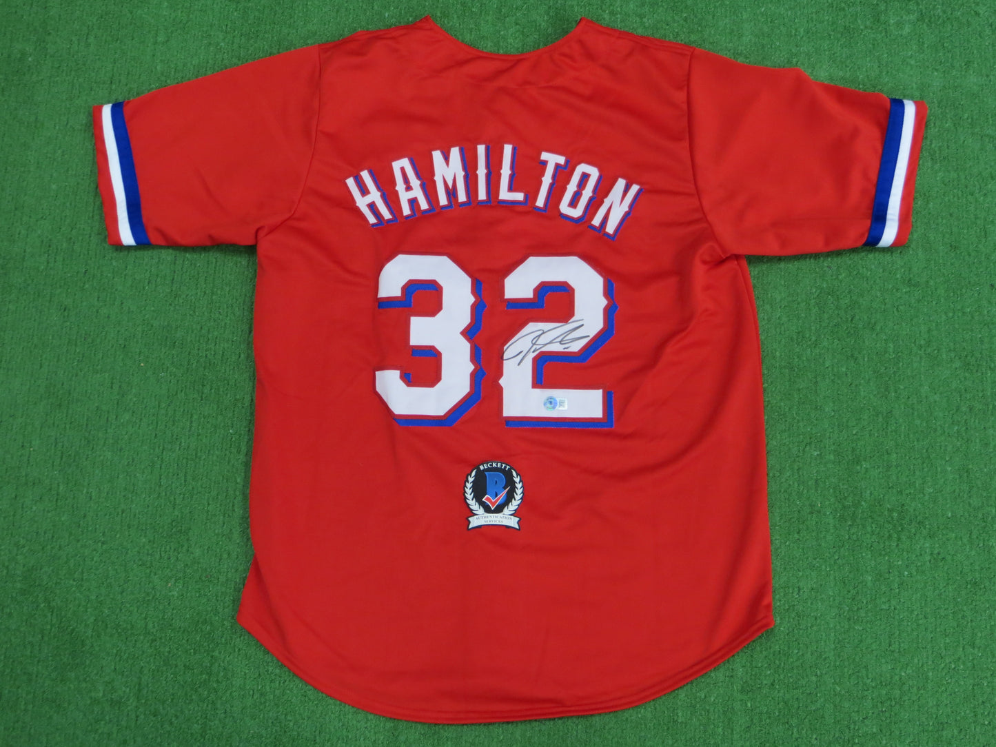 JOSH HAMILTON TEXAS RANGERS SIGNED RED JERSEY size L BAS COA