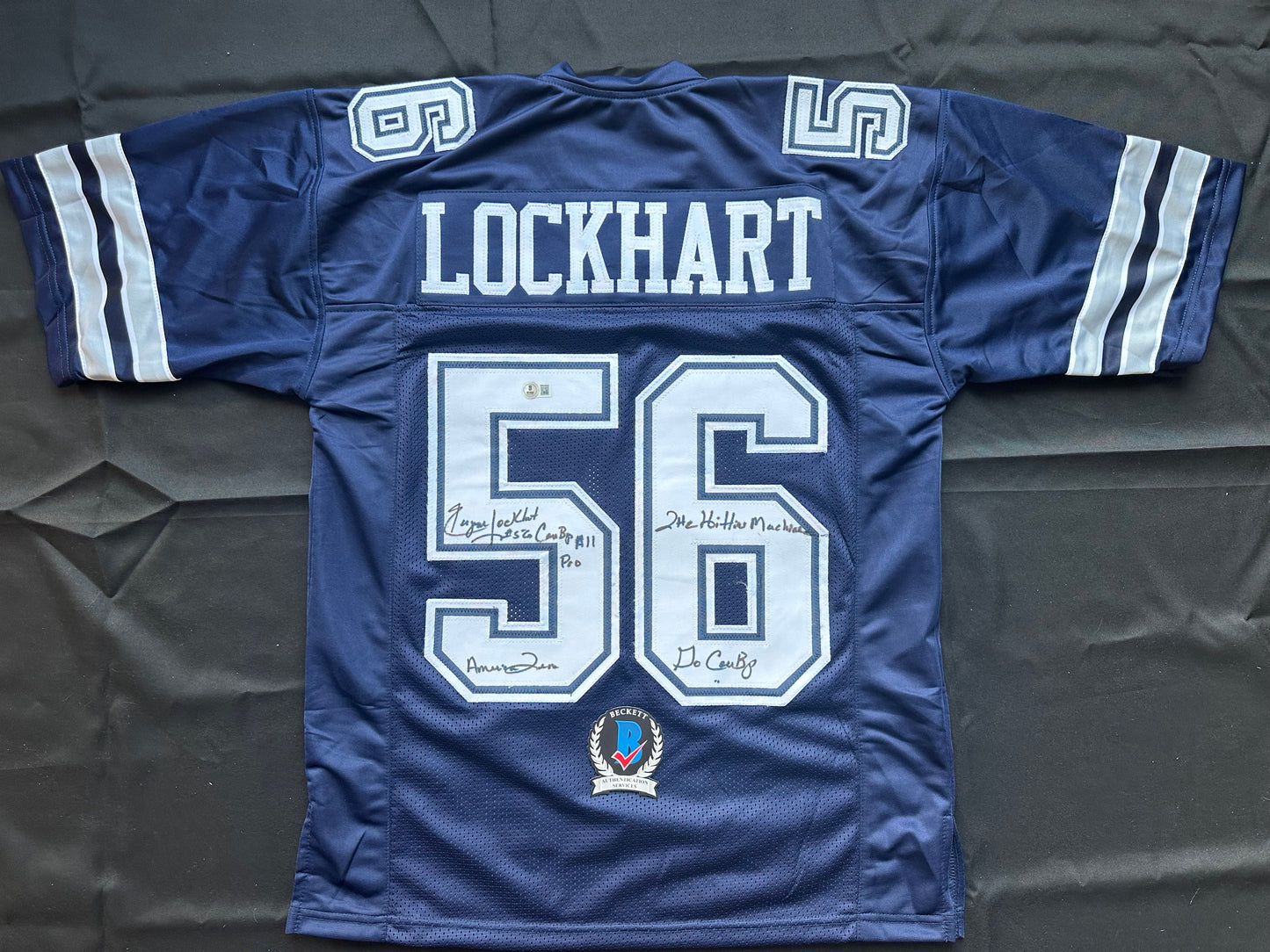 EUGENE LOCKHART DALLAS COWBOYS SIGNED BLUE JERSEY w/MULTI INSCs M BAS