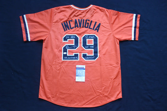 PETE INCAVIGLIA OSU ORANGE #29 "0.915 slugging" + 2INSC  JSA