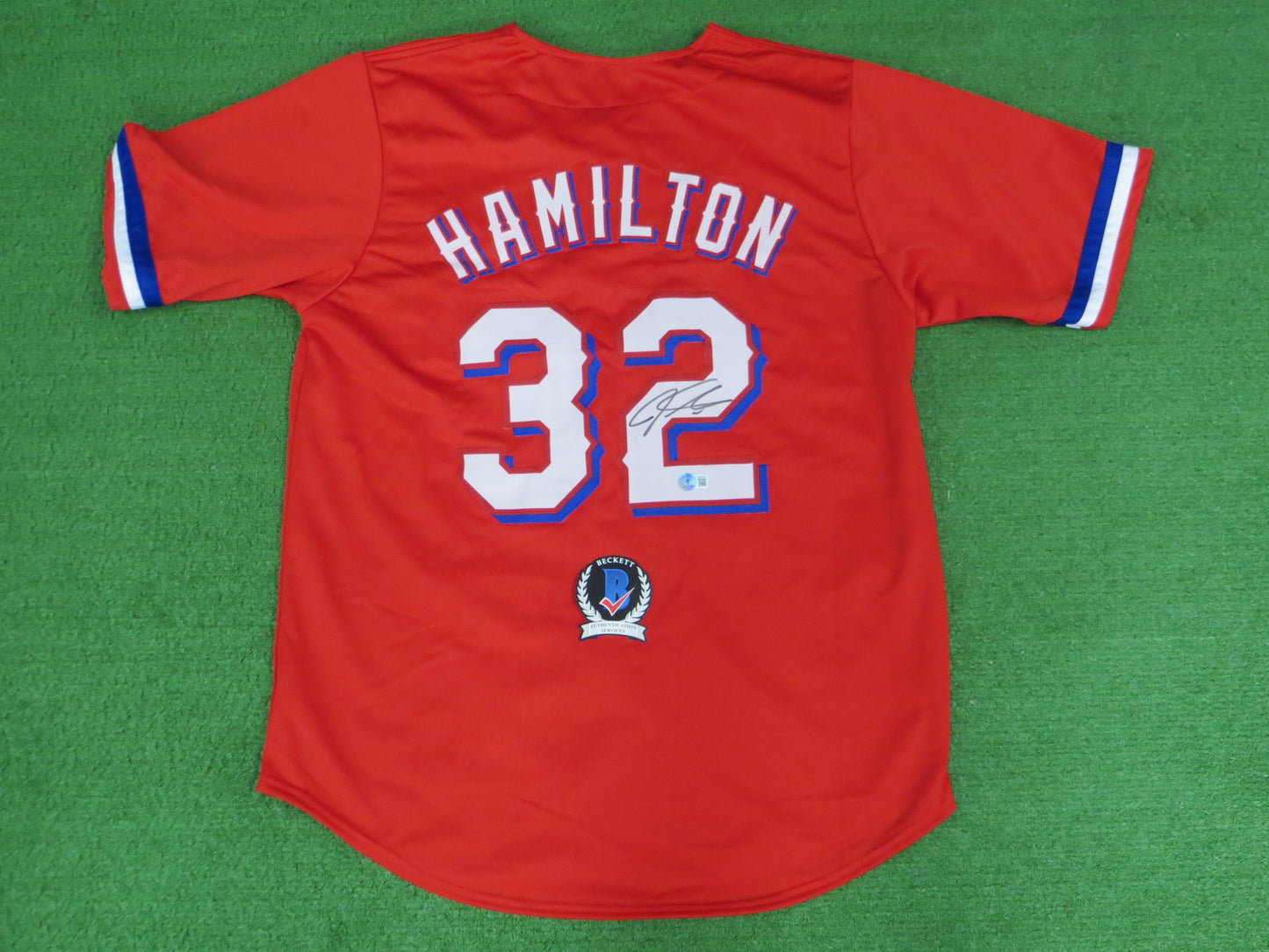JOSH HAMILTON TEXAS RANGERS SIGNED RED JERSEY size L BAS COA