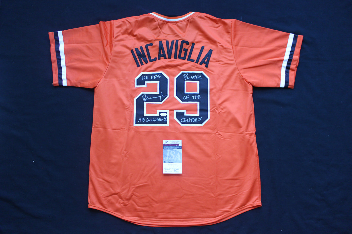PETE INCAVIGLIA OSU ORANGE #29 "0.915 slugging" + 2INSC  JSA