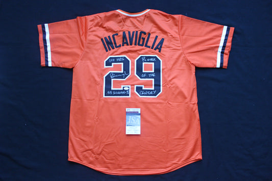 PETE INCAVIGLIA OSU ORANGE #29 "0.915 slugging" + 2INSC  JSA