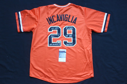 PETE INCAVIGLIA OSU ORANGE #29 "0.915 slugging" + 2INSC  JSA