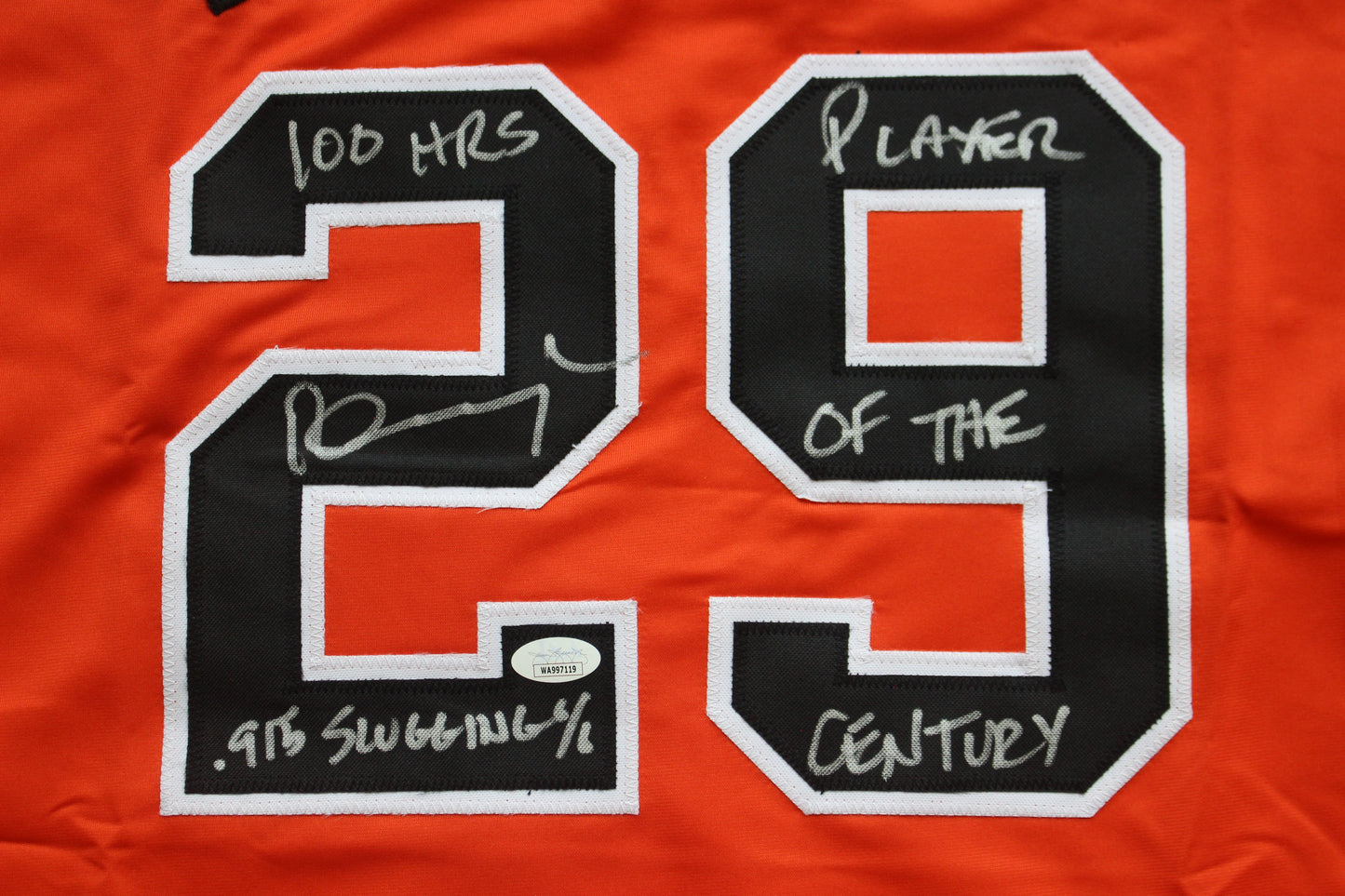 PETE INCAVIGLIA OSU ORANGE #29 "0.915 slugging" + 2INSC  JSA
