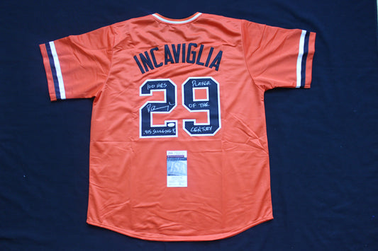 PETE INCAVIGLIA OSU ORANGE #29 "0.915 slugging" + 2INSC  JSA
