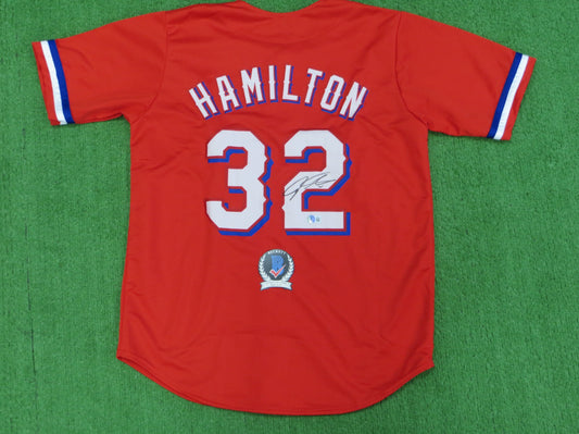 JOSH HAMILTON TEXAS RANGERS SIGNED RED JERSEY size M BAS COA