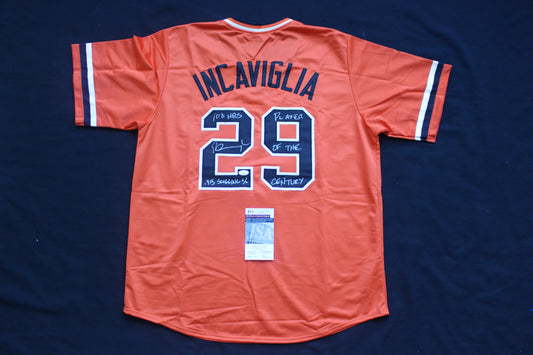 PETE INCAVIGLIA OSU ORANGE #29 "0.915 slugging" + 2INSC  JSA