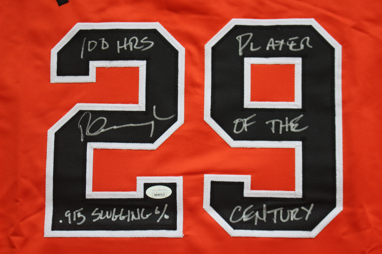 PETE INCAVIGLIA OSU ORANGE #29 "0.915 slugging" + 2INSC  JSA
