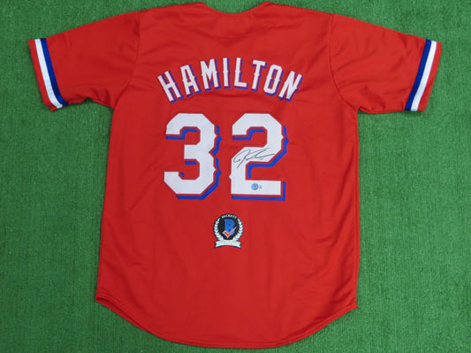 JOSH HAMILTON TEXAS RANGERS SIGNED RED JERSEY size M BAS COA