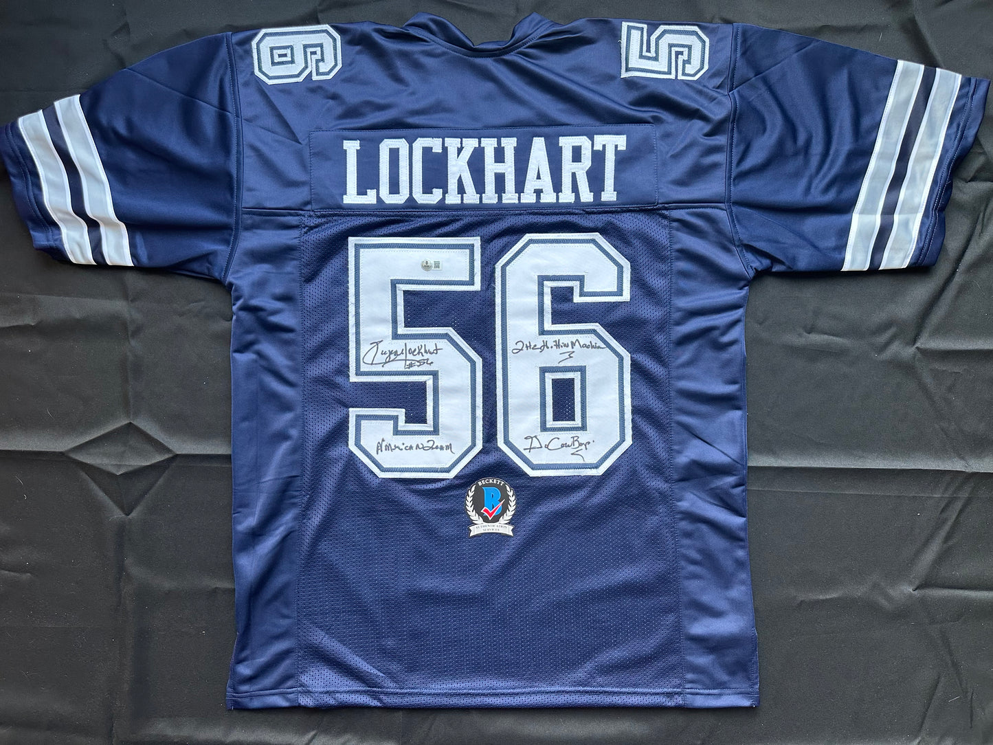 EUGENE LOCKHART DALLAS COWBOYS SIGNED BLUE JERSEY w/MULTI INSCs 2XL BAS