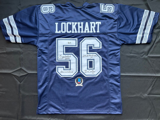EUGENE LOCKHART DALLAS COWBOYS SIGNED BLUE JERSEY w/MULTI INSCs 2XL BAS