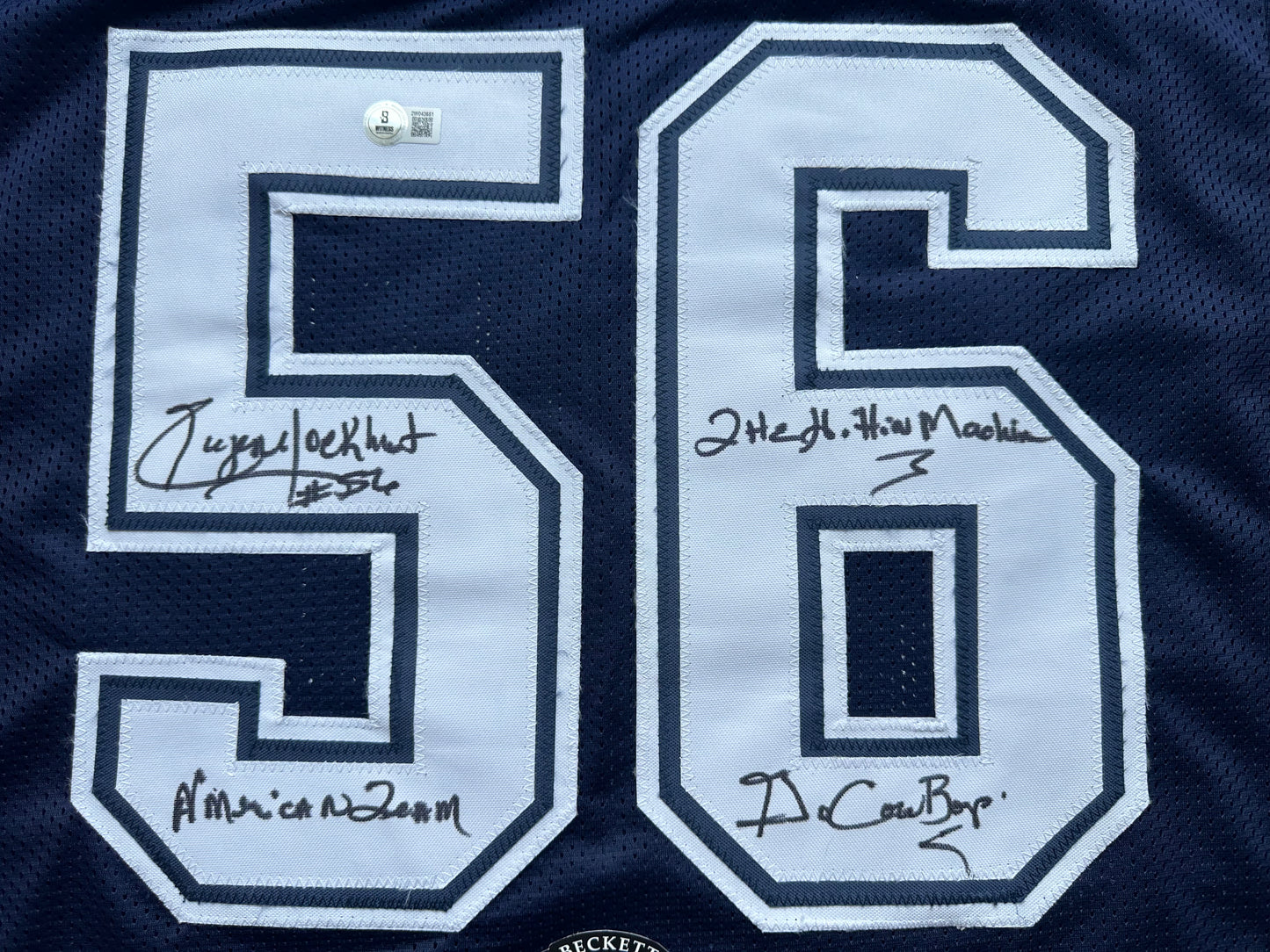 EUGENE LOCKHART DALLAS COWBOYS SIGNED BLUE JERSEY w/MULTI INSCs 2XL BAS