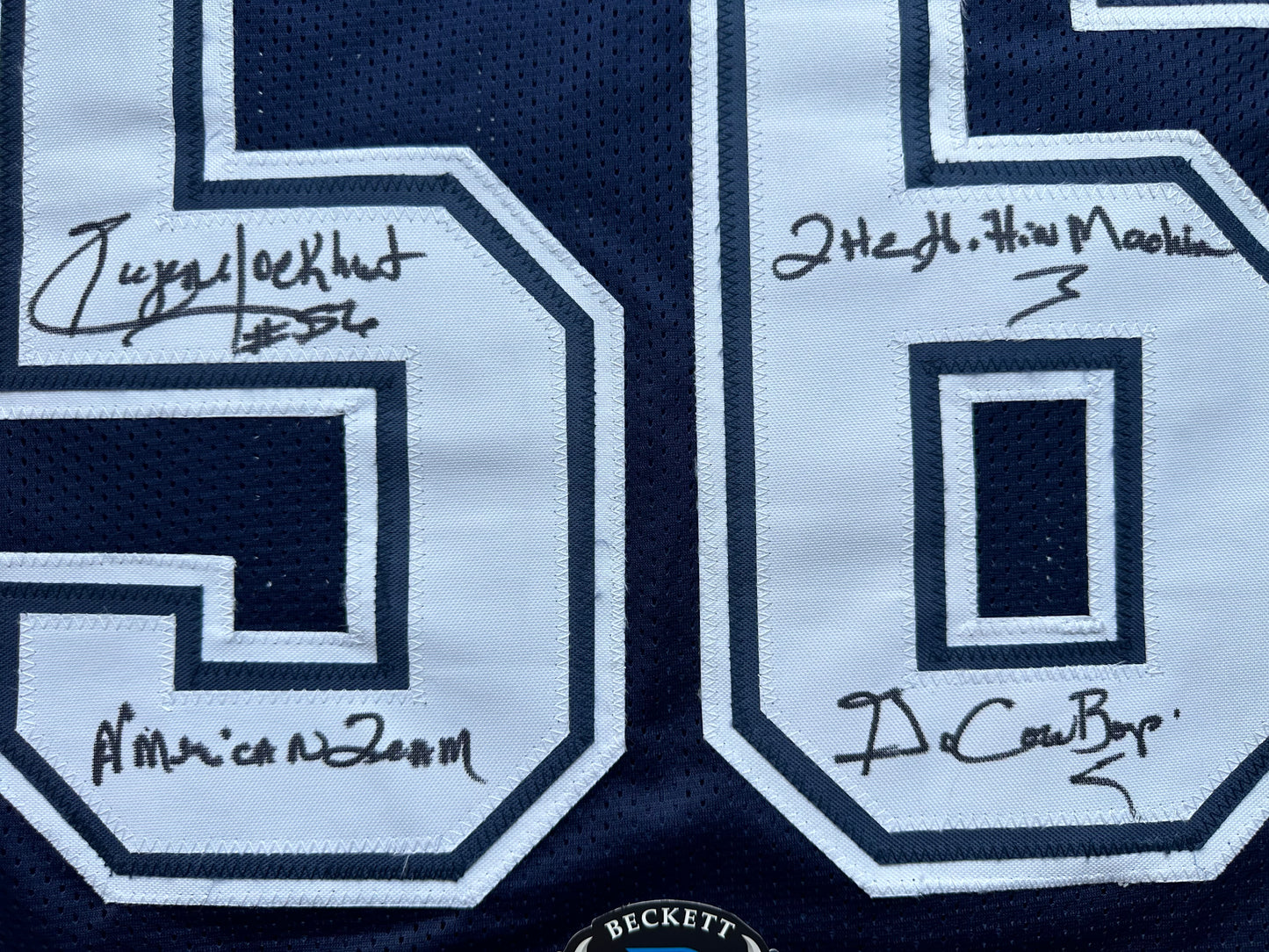 EUGENE LOCKHART DALLAS COWBOYS SIGNED BLUE JERSEY w/MULTI INSCs 2XL BAS