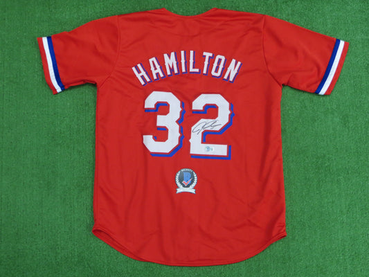 JOSH HAMILTON TEXAS RANGERS SIGNED RED JERSEY size M BAS COA