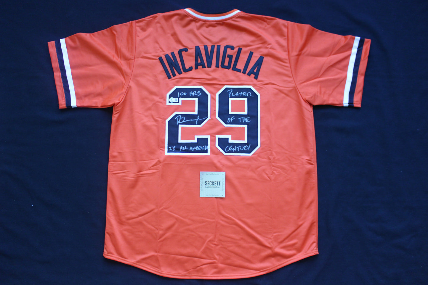 PETE INCAVIGLIA OSU ORANGE #29 "2x ALL AMERICAN" + 2INSC