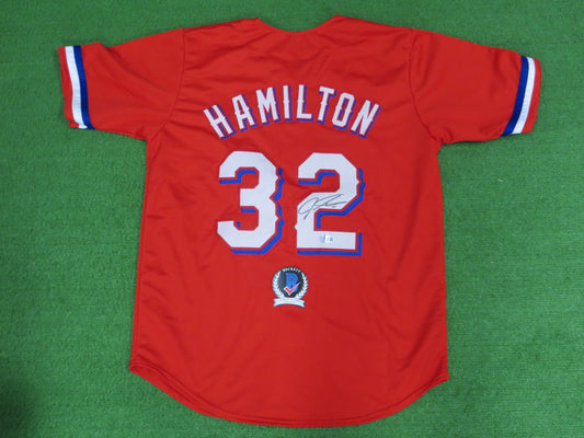 JOSH HAMILTON TEXAS RANGERS SIGNED RED JERSEY size M BAS COA