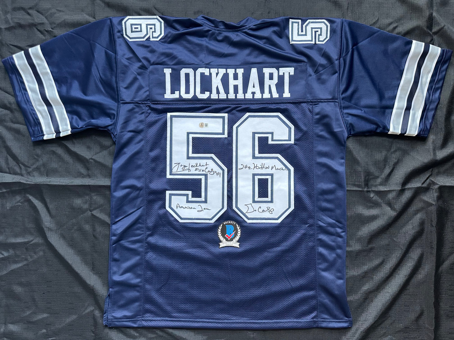 EUGENE LOCKHART DALLAS COWBOYS SIGNED BLUE JERSEY w/MULTI INSCs XL BAS