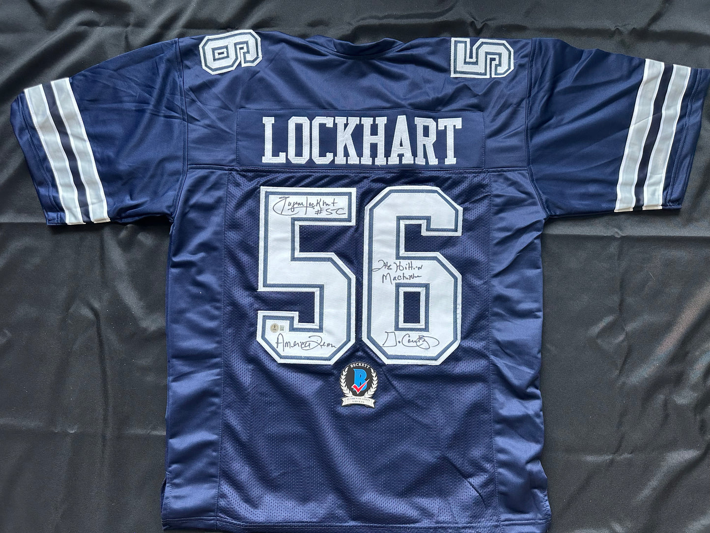 EUGENE LOCKHART DALLAS COWBOYS SIGNED BLUE JERSEY w/MULTI INSCs XL BAS