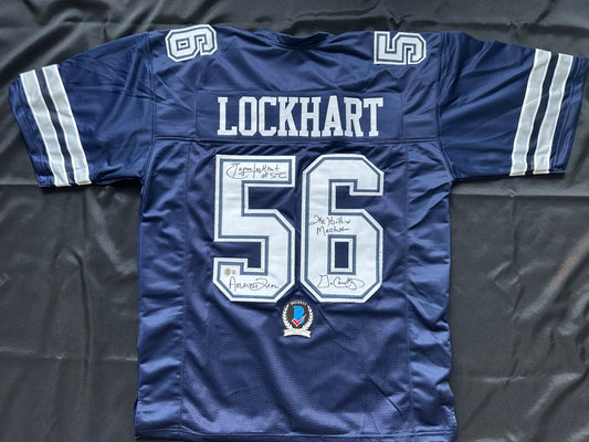 EUGENE LOCKHART DALLAS COWBOYS SIGNED BLUE JERSEY w/MULTI INSCs XL BAS