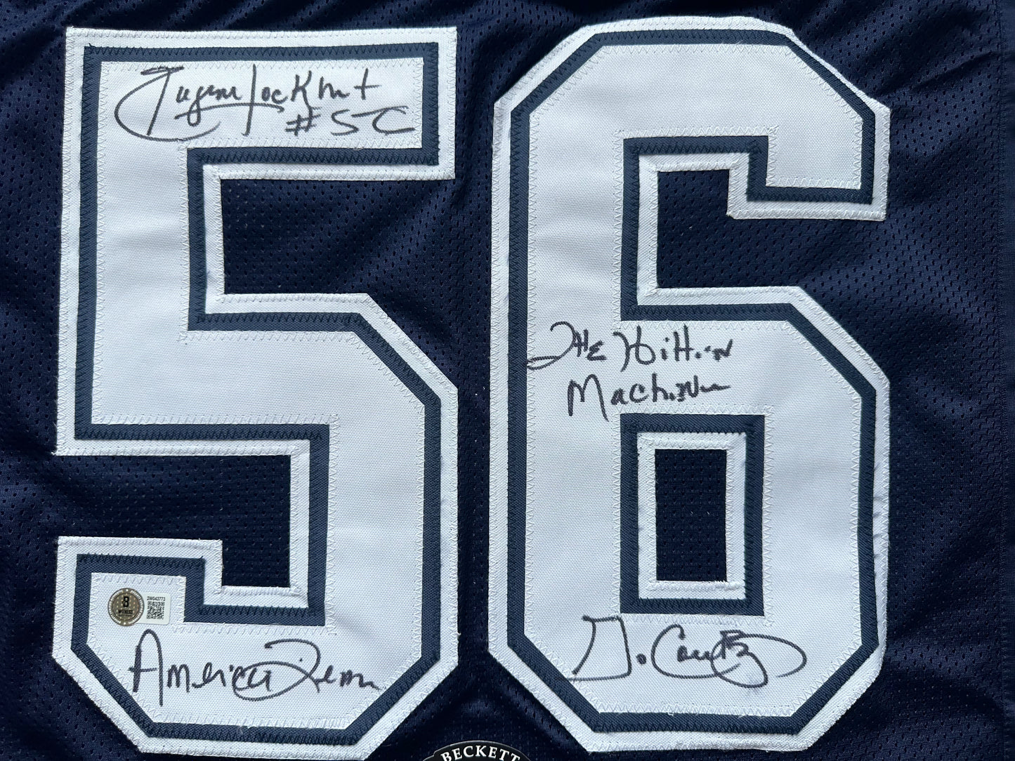 EUGENE LOCKHART DALLAS COWBOYS SIGNED BLUE JERSEY w/MULTI INSCs XL BAS