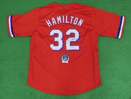JOSH HAMILTON TEXAS RANGERS SIGNED RED JERSEY size XL BAS COA